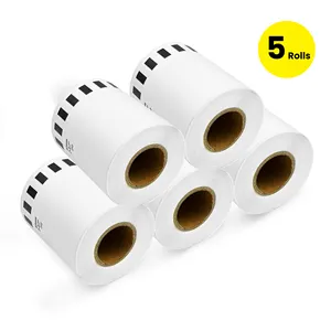 Paquete de 5 rollos compatibles Brother Longitud continua Cinta de película blanca duradera-62mm de ancho