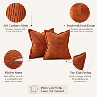 Housse de coussin en velours côtelé rayé doux avec bordure cousue et patchwork
