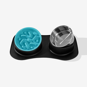 Gamelle double pliable écologique pour chien et chat, anti-déversement, en silicone étanche, à alimentation lente, en acier inoxydable, motif animalier - Product Image 2