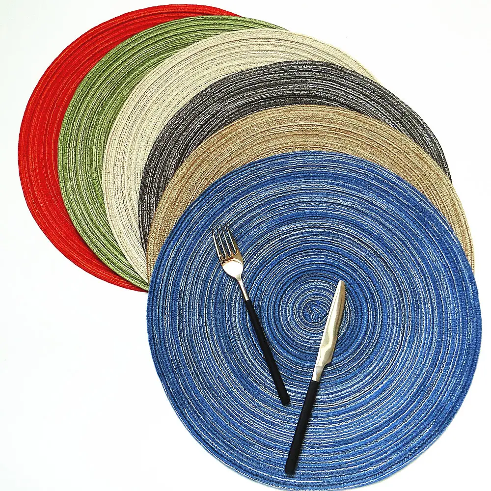 Nordic Decor Hand Woven Heat Resistant Non-slip Cotton Yarn Round Placemats For Daily Use Home Kitchen