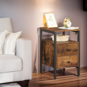 OEM & ODM Modern <b>Rustic</b> Industrial 2-Drawer Wooden <b>Bedside</b> Nightstand Metal Furniture for Bedroom & Living Room Home Furniture - Product Image 5