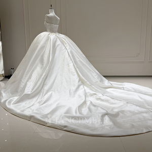 Robe de mariée classique Xx110 avec corsage festonné perlé, robe de bal en satin, dos corseté et traîne pour cérémonie religieuse, Jancember - Product Image 2