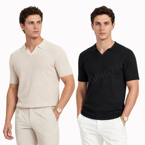 <span class=keywords><strong>Polo</strong></span> Stile Old Money con Colletto Johnny, <span class=keywords><strong>Manica</strong></span> Corta, Vestibilità <span class=keywords><strong>Slim</strong></span> Casual Senza Bottoni, Maglietta Estiva - Product Image 1