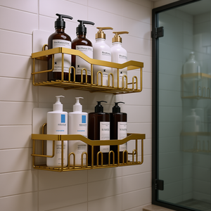 Support de Douche à 2 Niveaux Goldan en Acier Inoxydable, Fixation Adhésive, Anti-Rouille, Organisateur de Salle de Bain Rectangulaire au Design Minimaliste - Product Image 2