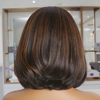 Perruques en cheveux humains vietnamiens bruts, blondes avec mèches, double densité, pré-épilées, sans colle, avec closure en dentelle HD 5x5, coupe bob courte superposée