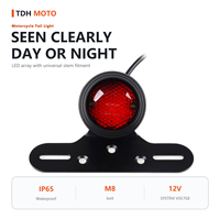 Feu arrière rond pour moto, homologué E8, avec éclairage de plaque d'immatriculation LED, 14 LED, 12V, étanche IP65, support en aluminium universel