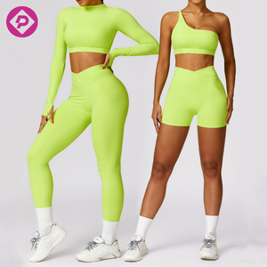 <span class=keywords><strong>Dopa</strong></span> Color moda tejido correr recortado manga larga cintura alta pantalones de Yoga ropa de gimnasio conjunto de Fitness traje de Yoga - Product Image 1