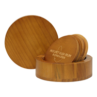 Ensemble de 3 sous-verres ronds en bois massif avec boîte de rangement à couvercle en bois, coffret cadeau pour boissons, table, bar à domicile, taille personnalisée