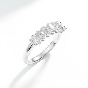 Bague de fiançailles en or massif de haute qualité 18 carats 14 carats or blanc 5*3 mm ovale <span class=keywords><strong>7</strong></span> pièces demi-pavé diamant de laboratoire - Product Image 1