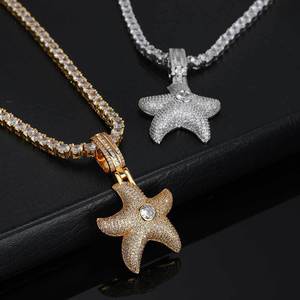 Colgante Hip Hop Estrella de Mar Ocean Starfish, Chapado en Oro Personalizado, Engaste de Puntas, Plata 925, Moissanita, Joyería Fina Brillante Estilo Iced Out - Product Image 6