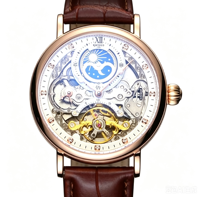 Montre mécanique pour homme à grand cadran de 44 mm, squelette, phase de lune, mouvement automatique, saphir, cadeau d'affaires, JYD-J055
