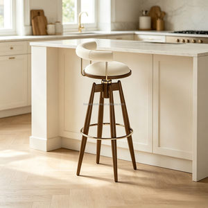 Taburetes y <span class=keywords><strong>Sillas</strong></span> de <span class=keywords><strong>Bar</strong></span> de Estilo Mid-Century, Taburete Giratorio de Madera Maciza con Asiento Acolchado y Reposapiés Alto, Silla para Terraza, <span class=keywords><strong>Bar</strong></span> en Casa y Comedor - Product Image 1