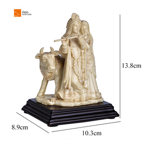 Vendita calda squisita religioso indiano casa <span class=keywords><strong>Krishna</strong></span> dio statua personalizzata avorio colori policresine artigianato con Base in legno modello modello - Product Image 2