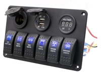 Kit de commande multifonctionnel 6 interrupteurs à bascule gravés au laser avec chargeur USB et prise d'alimentation pour voiture, camion, bateau