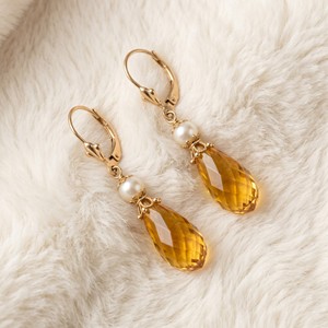 ต่างหูแบบห้อยประดับมุกและซิทรินรูปหยดน้ำชุบทอง 14K ยี่ห้อ Ear Enlace OEM ODM สไตล์วินเทจสำหรับผู้หญิง - Product Image 2