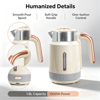 Bouilloire électrique sans fil en acier inoxydable à double paroi 1,8 L, contrôle de la température, ébullition rapide, arrêt automatique, 220 V, utilisation en extérieur, hôtel