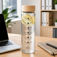 Bouteille d'eau en verre borosilicate grande capacité 24oz 34oz avec marqueur de temps et couvercle en bambou, emballage personnalisé en gros