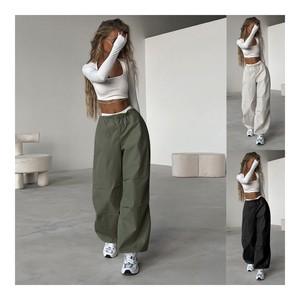 <span class=keywords><strong>Pantaloni</strong></span> da paracadute Hip Hop personalizzati in tinta unita da <span class=keywords><strong>donna</strong></span> per l'estate e l'autunno nuova tendenza Streetwear <span class=keywords><strong>pantaloni</strong></span> Cargo sportivi larghi - Product Image 1