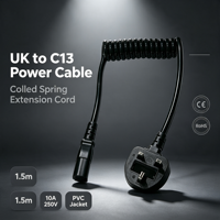 Câble d'alimentation spirale enroulé de type britannique BS1363 vers IEC C13, rallonge électrique