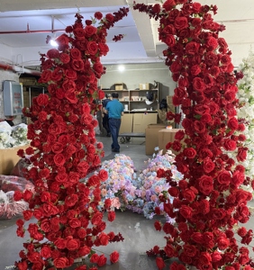 Y-HOA058 Purple Horn Shape Flower <b>Arch</b> Backdrop Artificial Flower <b>Arch</b> Silk <b>Wedding</b> <b>Arch</b> with Flowers Wed Event Decor - Product Image 3