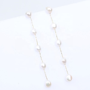 Donne reale di <span class=keywords><strong>acqua</strong></span> <span class=keywords><strong>dolce</strong></span> 7 millimetri perla barocca naturale 925 catena in argento cina lungo orecchino - Product Image 2