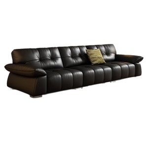 french vintage light luxury black top grain leather feimo straight designer <b>sofa</b> <b>for</b> living room - Product Image 1