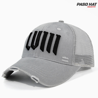 Gorra Trucker de Malla Desgastada de 6 Paneles con Logotipo Personalizado, Bordado 3D, Gorra de Béisbol Vintage con Cierre a Presión