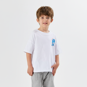Camiseta Infantil Coreana OZKIZ 100% Algodón, Azul, Informal, con Dibujos Animados, Transpirable, para Niños de 2 a 7 Años, Venta al Por Mayor, Moda Infantil de Verano - Product Image 2