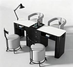 Nouvel ensemble table et chaise de salon de manucure, simple/double, blanc/noir, avec aspirateur haute puissance pour usage professionnel en salon de manucure double - Product Image 6