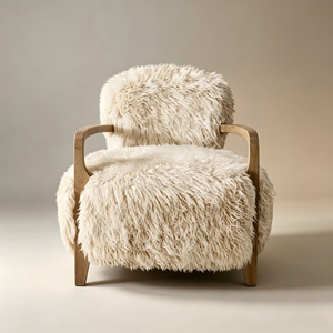 Fauteuil Yeti en peau <span class=keywords><strong>de</strong></span> mouton, dossier incliné bas, structure en bois massif, chaise <span class=keywords><strong>de</strong></span> détente pour salon, hôtel, appartement - Product Image 3