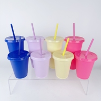 Logo personnalisé Café 16oz Tasse à café réutilisable Gobelets en plastique sans BPA avec paille Gobelets à glace froide