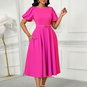 Nuevo Vestido <span class=keywords><strong>de</strong></span> Noche <span class=keywords><strong>para</strong></span> Mujer, Elegante, con Mangas Abullonadas, Cintura Alta, Color Sólido - Product Image 6