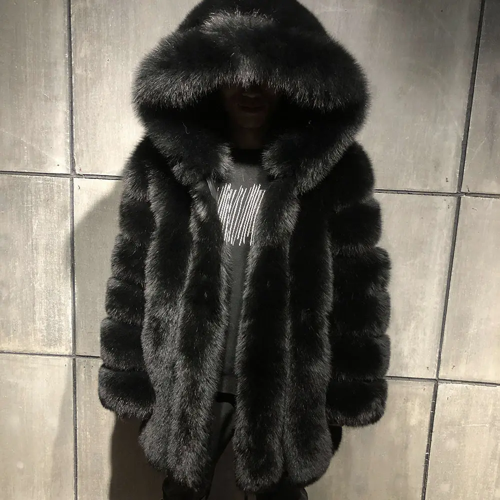 Real Fox Fur Jackets For Men Winter Outerwear Hooded Men Fur Long Coat