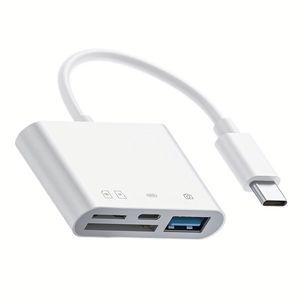 เครื่องอ่านการ์ด Type-C 4 ใน 1 SD+TF+USB พร้อมพอร์ตชาร์จ USB C อะแดปเตอร์ฮับสายเคเบิล OTG สำหรับกล้องแล็ปท็อปโทรศัพท์แท็บเล็ต - Product Image 1