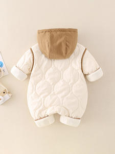 Осенний трикотажный комбинезон для новорожденных 200TC с флисовой подкладкой и капюшоном, шерстяной Модный комбинезон для детей 0-24 месяцев, одежда для малышей на ранней зиму - Product Image 3