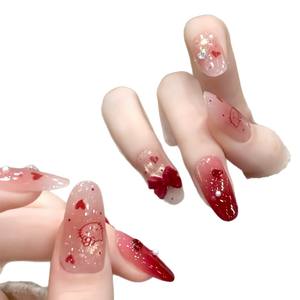Uñas Postizas Hechas a Mano con Diseño <span class=keywords><strong>de</strong></span> Año Nuevo 2026, Color <span class=keywords><strong>Vino</strong></span> <span class=keywords><strong>Tinto</strong></span> con Diamantes Brillantes, Dulces y Encantadoras - Product Image 5