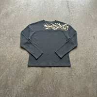 T-shirt unisexe surdimensionné en maille gaufrée 300 g/m² style streetwear vintage avec empiècements et motif fleur de cerisier, personnalisable en gros