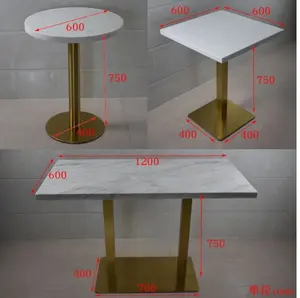 Modern masa restoran lüks paslanmaz çelik altın taban ve kare yuvarlak gerçek ile mermer masa yemek masası sandalye