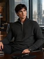 Pull décontracté pour homme, 65% cachemire, 35% laine mérinos, tricoté, uni, manches longues, gris anthracite, hiver, anti-boulochage, épais