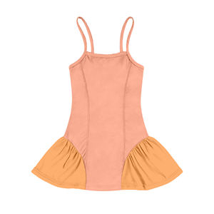 Vestido de Yoga GSD3690 Personalizado para Niña, Diseño de Verano con Estampado Naranja, Sin Mangas, Hasta la Rodilla, con Flores, Tela Transpirable - Product Image 1
