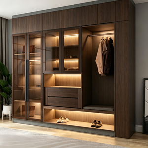 Armoire sur mesure <span class=keywords><strong>de</strong></span> luxe moderne pour toute la maison, éclairage LED, cadre en bois massif, montage mural, grande capacité, meubles <span class=keywords><strong>de</strong></span> <span class=keywords><strong>placard</strong></span> pour <span class=keywords><strong>chambre</strong></span> à coucher - Product Image 5