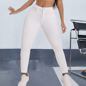 Stock prêt/OEM jean skinny blanc grande taille (US18-28) haut extensible fermeture éclair taille moyenne crayon <span class=keywords><strong>pantalon</strong></span> décontracté coupe ajustée pour les femmes rondes - Product Image 5