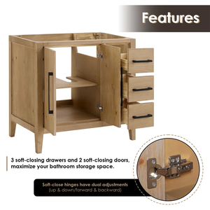 Mueble de baño de madera estilo escandinavo SENYUS con gabinete de almacenamiento y tiradores metálicos - Product Image 5