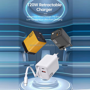 Chargeur USB Type-C GaN 120W avec prise EU US UK, charge rapide 120W USB-C PD, chargeur mural avec câble Type C rétractable intégré - Product Image 5