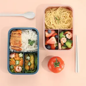3 Maalt Student Tiffin Drager Rechthoekige Lekvrije Voedselcontainer Plastic Bento Lunchbox Met Gebruiksvoorwerp