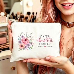 Bolsa de cosméticos en español adecuada para mujeres, bolsa de maquillaje con cierre de cremallera, artículos de tocador compactos, regalo para mamá e hijas - Product Image 2