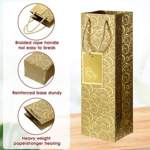 Sacs cadeaux <span class=keywords><strong>de</strong></span> luxe pour bouteilles <span class=keywords><strong>de</strong></span> vin en or et argent, sacs à liqueur avec impression dorée, sacs à vins avec impression dorée et étiquette pour message, grand format - Product Image 4