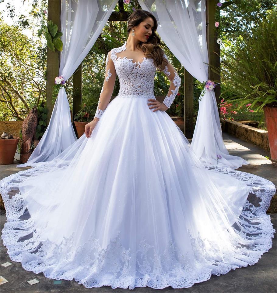 Ruolai ASWY44 White Lace Wedding Dress - Ball Gown Style Ruolai ASWY44 White Lace Wedding Dress - Ball Gown Style