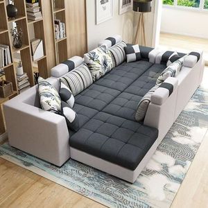 Muebles Modernos para el Hogar, Sofá Esquinero de Tela en Forma de <span class=keywords><strong>U</strong></span> para 7 Personas, Patas de Madera Modulares, Extensible, Reclinable, Convertible, Refrigerante - Product Image 3