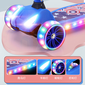 Children's <b>Scooter</b> With Flashing Wheels Height Adjustable Folding For Toddlers Blue Color - Product Image 2